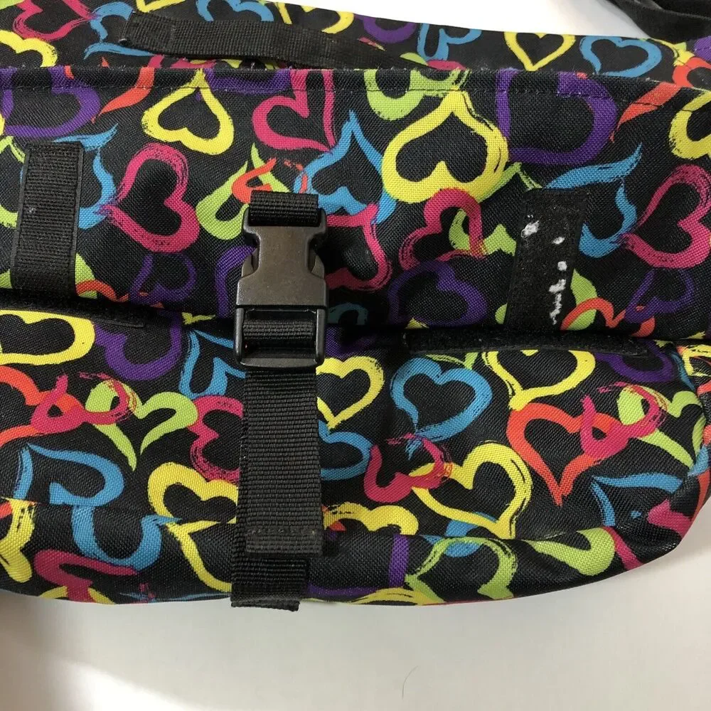 Yak Pak Black Brights Hearts Messenger Bag Bookbag Travel Shoulder Strap Bag